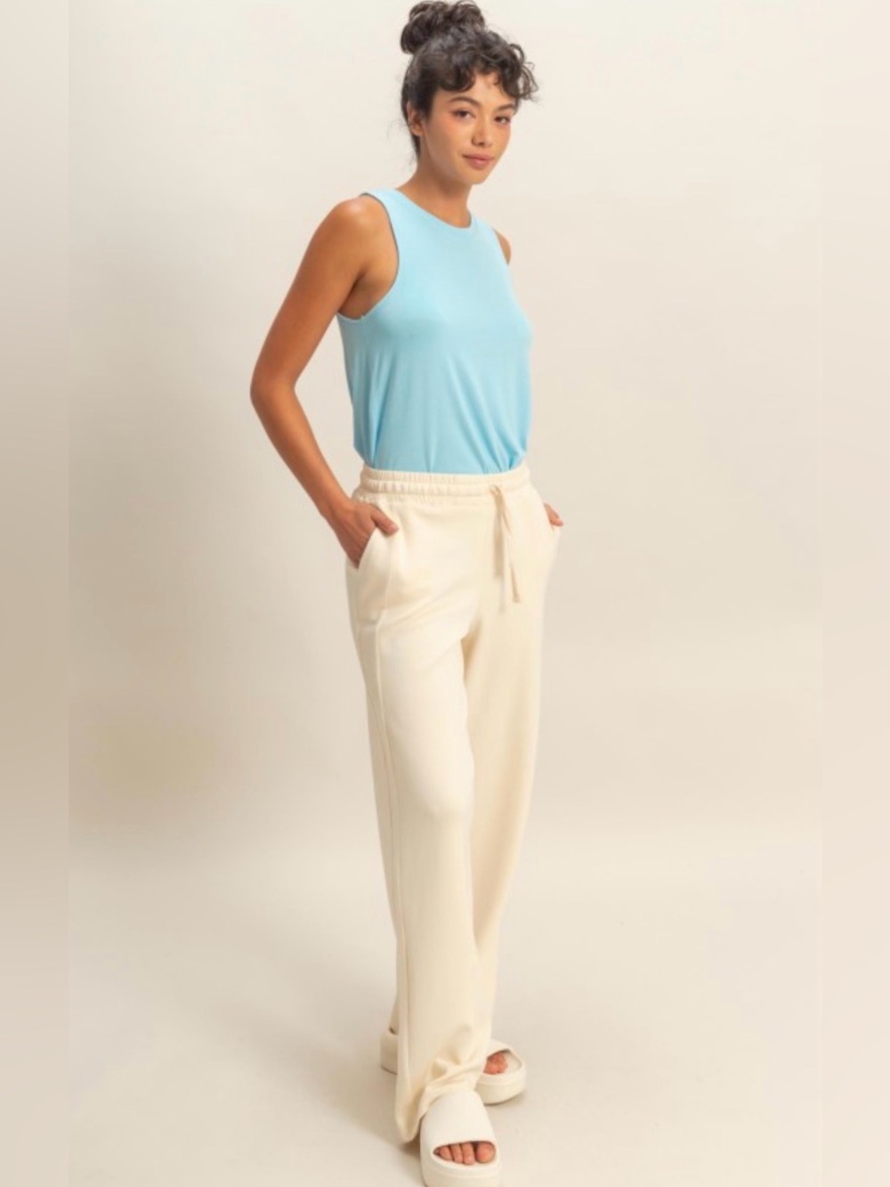 38 HYFVE Cream Wide-Leg Drawstring Pants